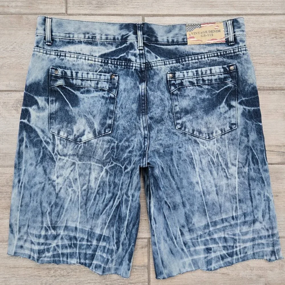 GS-115 Vintage Cut Off Jean‎ Shorts Men's Acid Wash Retro 90s Grunge Flag 38